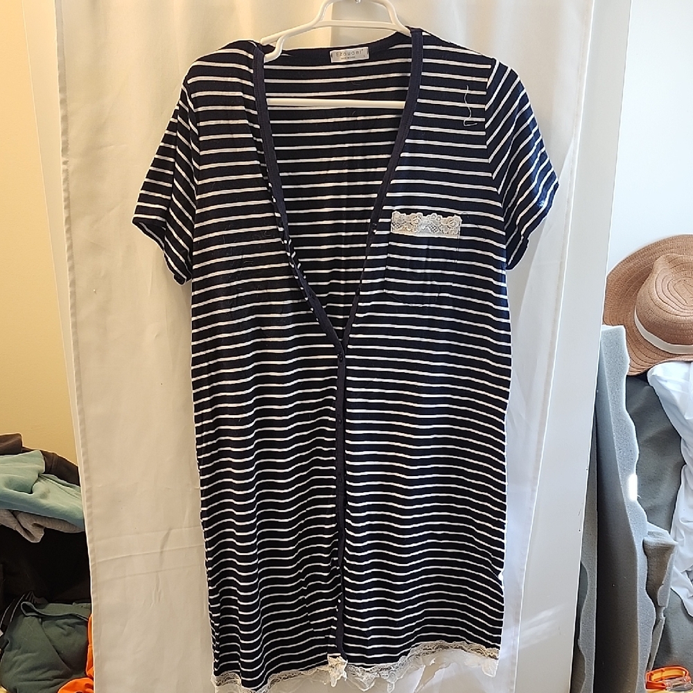 Striped Navy and White Women's Pajama Dress
